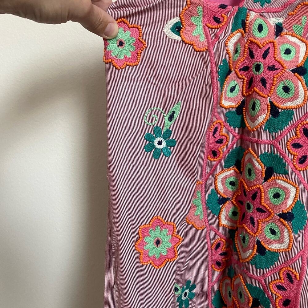 Anthropologie Floral Embroidered Mini Dress - Pink and Orange - Picture 10 of 13